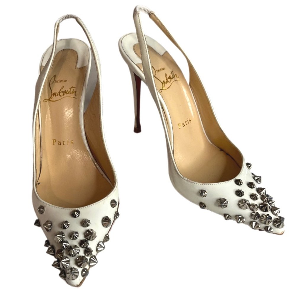 Christian Louboutin Off White Drama Slingback Spike Pumps Size 35.5 /US Size 5.5